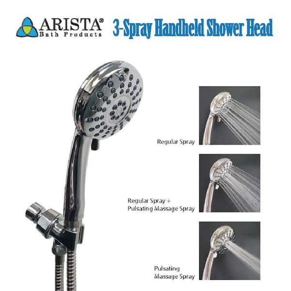 ARISTA 3-Spray Patterns with 2.0 GPM 3.5 in. Wall Mount Single Handheld Shower Head in Chrome