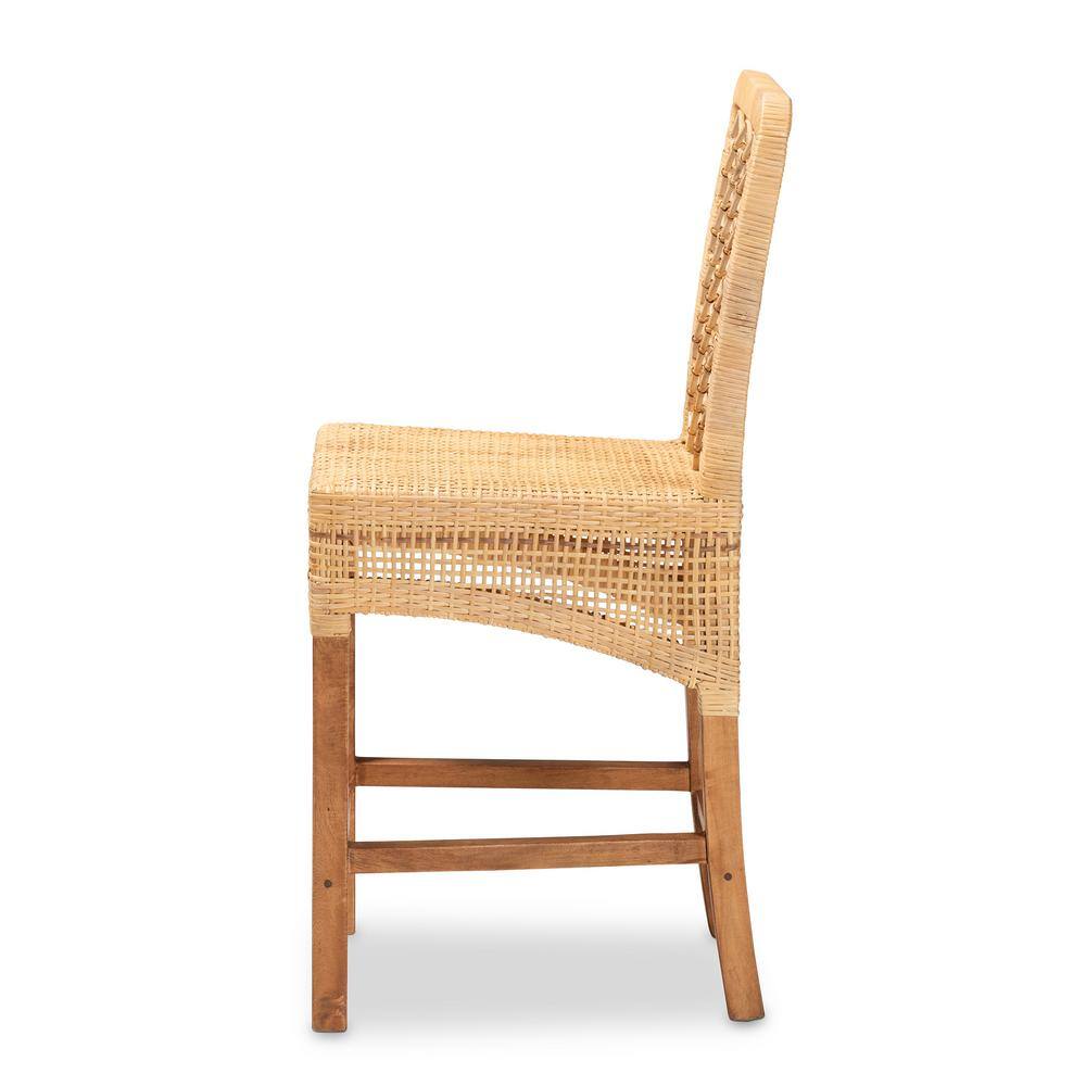 Moscow Natural Rattan and Mahogany Wood Counter Stool