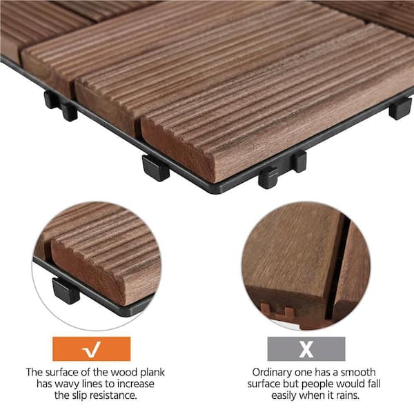 Yaheetech 27PCS Interlocking Patio Deck Tiles Outdoor Flooring for Garden  Poolside Fir Wood Indoor Natural Wood