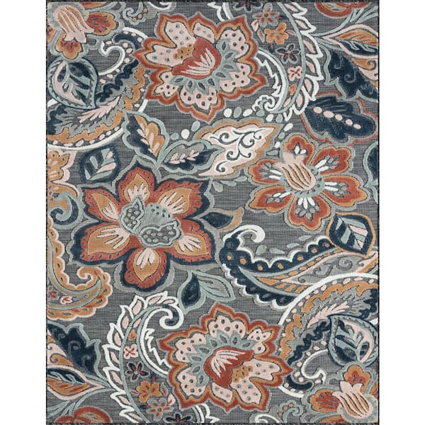 Tayse Rugs Tropic Black 4 ft. x 6 ft. Floral Indoor/Outdoor Area Rug