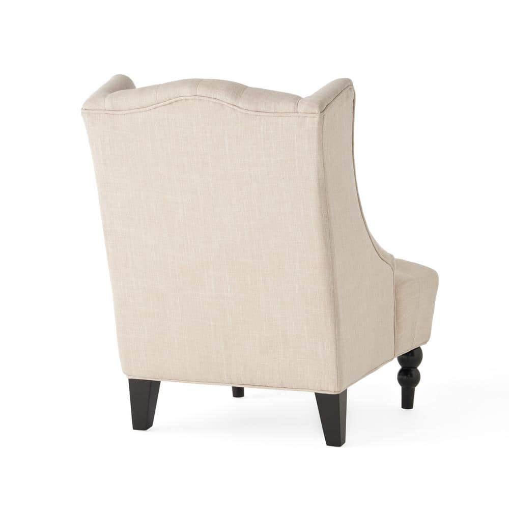 Light Beige High Back Tufted Wood Accent Chair