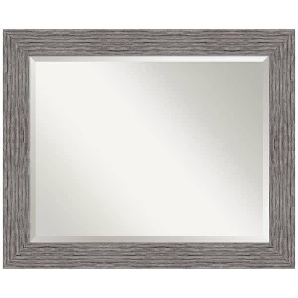 Amanti Art Pinstripe Plank Grey 33.5 in. H x 27.5 in. W Framed Wall Mirror