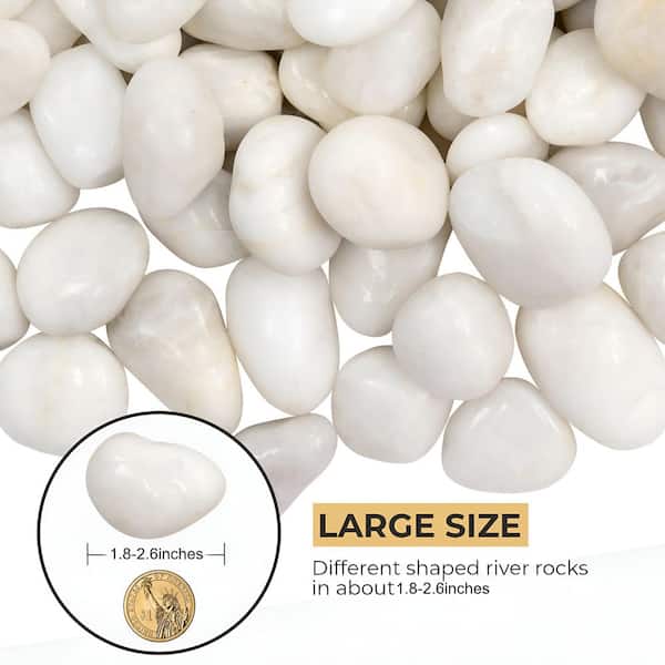 38 lbs White Decorative Garden Stone Outdoor Landscaping, Walkways, Yard, 1-3 inch Large Polished River Rocks