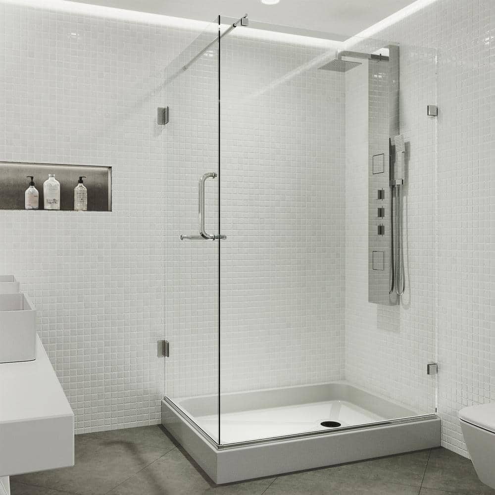 Pacifica 48" Frameless Clear Glass Shower Enclosure with Chrome Finish