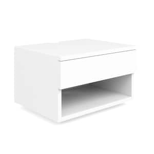 Jackson White Modern Floating Bedroom Nightstand with Storage Drawer and Shelf Cubby, 13" L x 9" H x 16" W, Set of 2