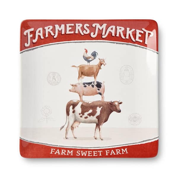 Certified International 3.5 in. Multi-Colored Vintage Farm Square Ceramic Platter