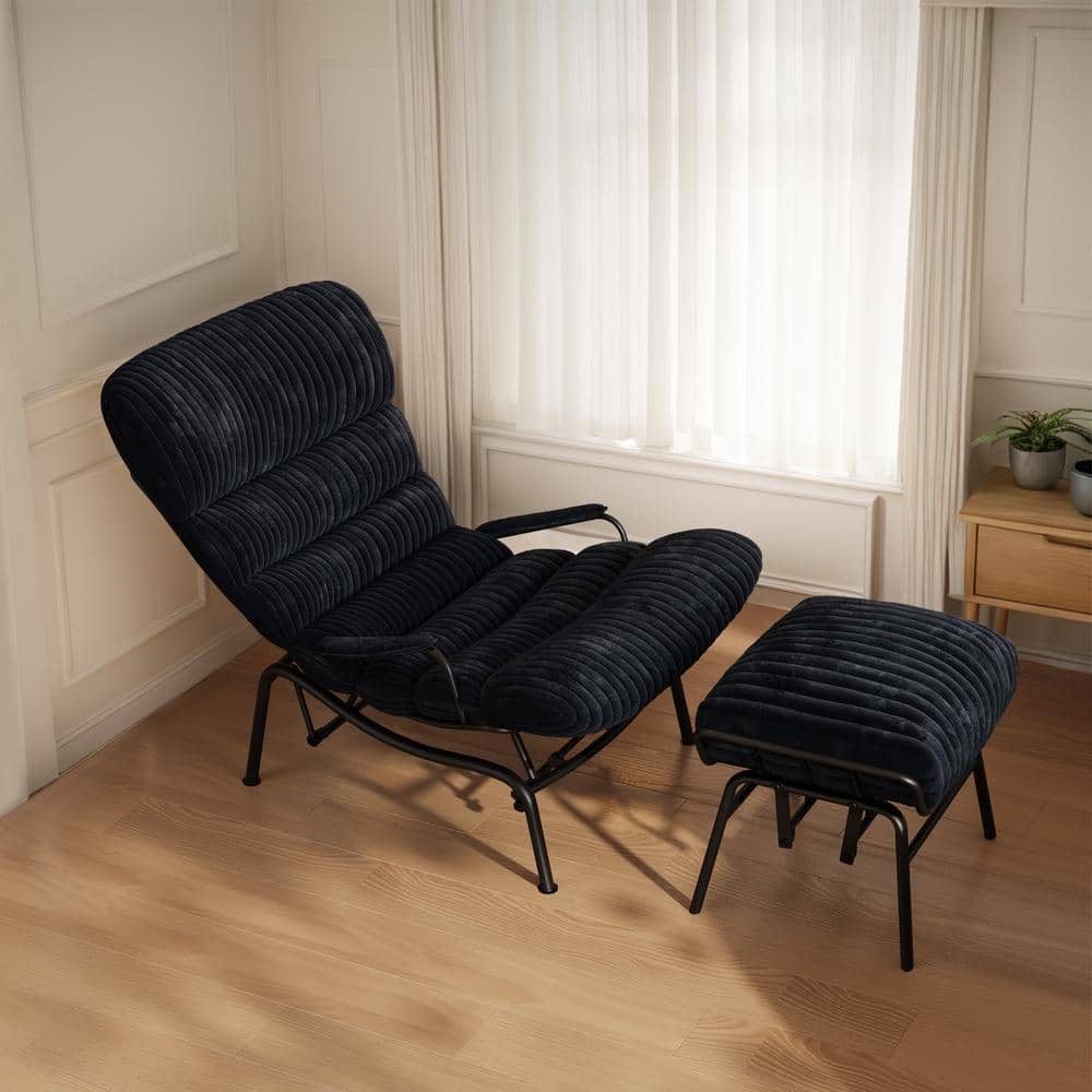 Allwex Oren Black Plush Corduroy Modern Lazy Armchair