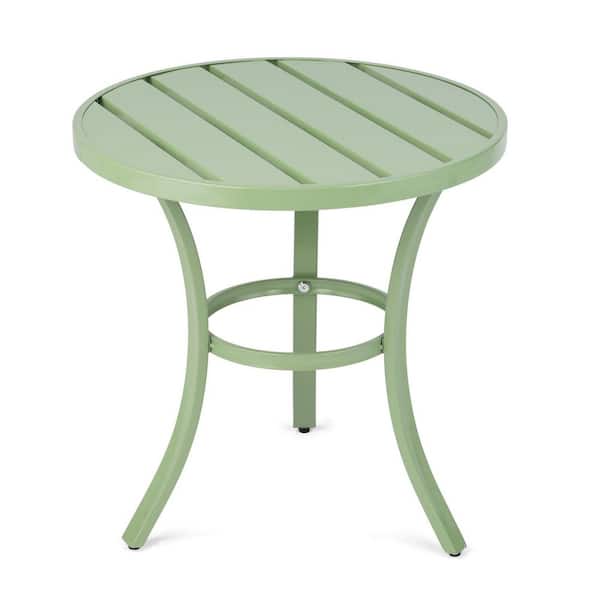 Light Green Round Metal Outdoor Side Table, Patio Coffee Bistro Table