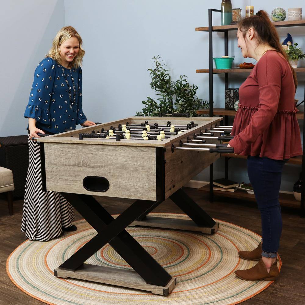Gray Distressed Wood Indoor Foosball Table with Black Legs
