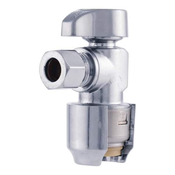 SharkBite Max 1/2 in. Push-to-Connect x 3/8 in. O.D. Compression Chrome-Plated Brass Quarter-Turn Angle Stop Valve