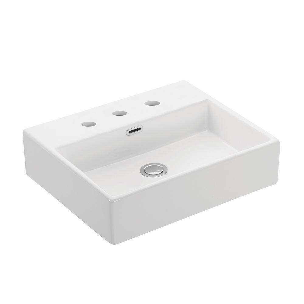 Quattro 50 Wall Mount / Vessel Bathroom Sink in Ceramic White with 3 Faucet Holes price history on PriceWatchPro