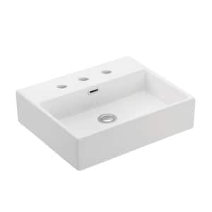 Quattro 50 Wall Mount / Vessel Bathroom Sink in Ceramic White with 3 Faucet Holes