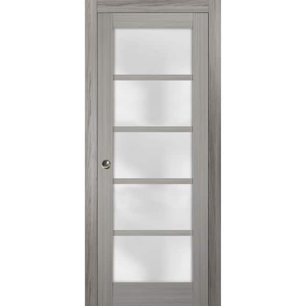 Sartodoors 4002 18 in. x 80 in. Single Panel Gray Finished Solid MDF Sliding Door with Pocket Hardware