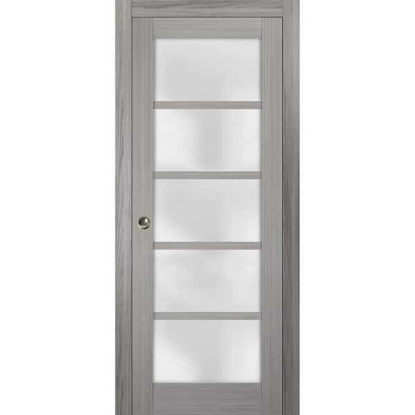Sartodoors 4002 18 in. x 96 in. Single Panel Gray Finished Solid MDF Sliding Door with Pocket Hardware