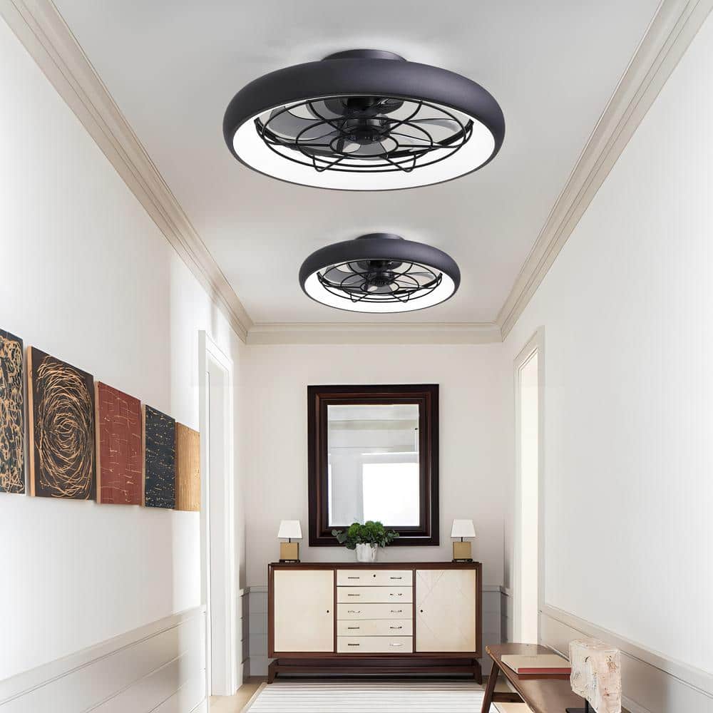 20'' Black Low Profile Ceiling Fan with LED Light and Remote