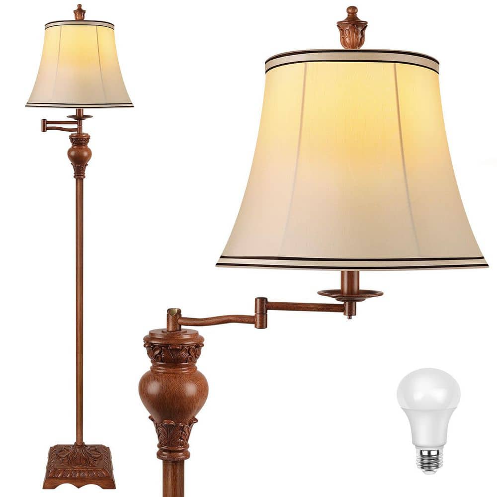 61 in. Rustic Wood Grain Farmhouse Standing Lamp, 350° Swing Arm Floor Lamp for Living Room and Bedroom price history on PriceWatchPro