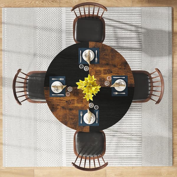 BYBLIGHT Roesler Rustic Brown and Black Wood 47 in. 4-Legs Round Dining Table with Storage Shelves Dining Table Seats 4