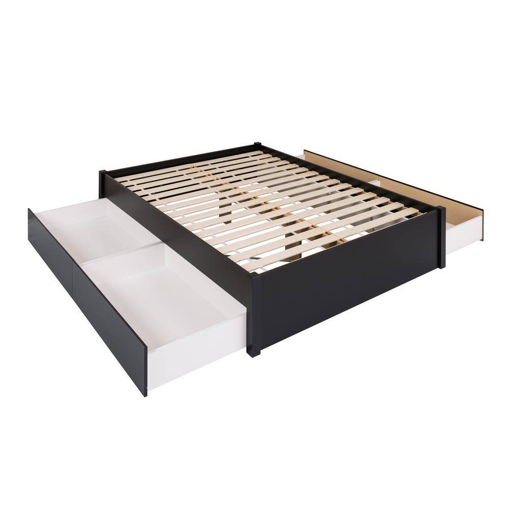 Black Queen Wood Frame Platform Bed with Storage Drawers