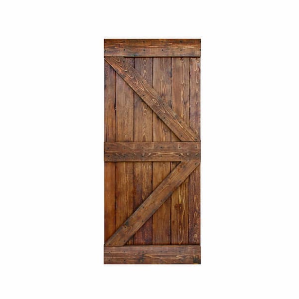 ISLIFE K Style 38 in. x 84 in. Carrington Finished Solid Wood Sliding Barn Door Slab - Hardware Kit Not Included