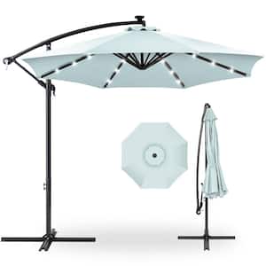 10 ft. Cantilever Solar LED Offset Patio Umbrella with Adjustable Tilt in Baby Blue