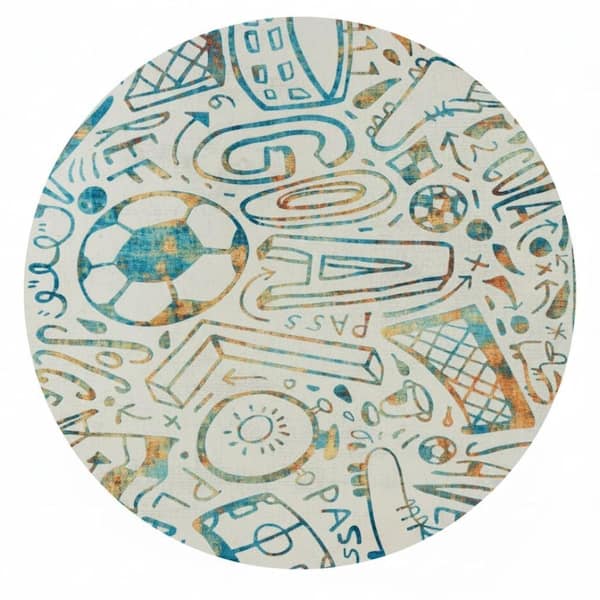 Sportsglyphs 6 ft. Round Multi-Colored Abstract Washable Area Rug