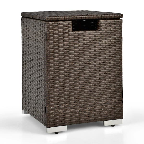 16 in. Rattan Propane Tank Cover Hideaway Side Table 20 lbs. Propane Gas Holder Grill Cover
