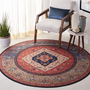 Tucson Red/Blue 6 ft. x 6 ft. Machine Washable Floral Border Round Area Rug