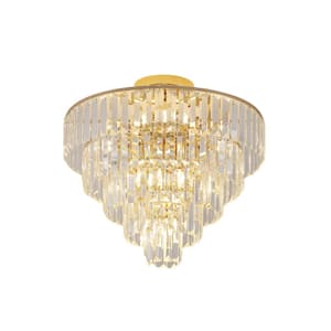19.60 in. 10-Light Flush Mount with 5 Layers of Gold Crystal Shade and No Bulbs Included