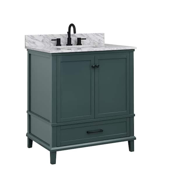 Merryfield 31 in. W x 22 in. D Bath Vanity in White with Marble Vanity Top in Carrara White with White Basin