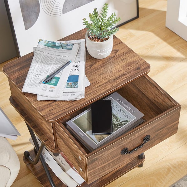 39 in. Industrial Coffee Table Set with 2 Nightstands, Rectangle X-Frame Metal and MDF Table with Storage Drawers Brown