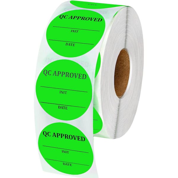 Unbranded 2 in. Fluorescent Green Quality Control Inventory Stickers 1000 Pieces Roll for Shipping Warehouse Organization