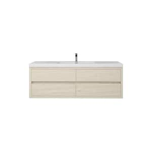 Louis 59 in. W x 20 in. D x 22 in. H Single Sink Floating Bath Vanity in Light Wood with White Acrylic Top