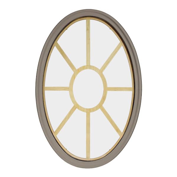 FrontLine 36 in. x 60 in. Oval Sandstone 6-9/16 in. Jamb 3-1/2 in. Interior Trim 9-Lite Grille Geometric Aluminum Clad Wood Window