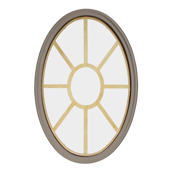 FrontLine 36 in. x 60 in. Oval Sandstone 6-9/16 in. Jamb 9-Lite Grille Geometric Aluminum Clad Wood Window