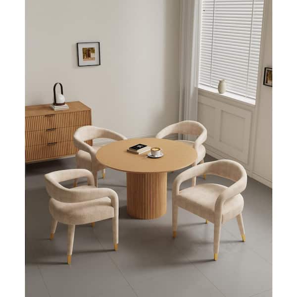 Manhattan Comfort Hathaway and Aspen 5-Piece Round Natural and Gold Dust Ash Wood Top Dining Room Set Seats 4