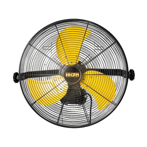 HICFM 18 in. Yellow Outdoor Wall Mounted Fan, 4600 CFM 3-Speed, IP44 Motor, GFCI Plug, for Patio, Workstation, UL Listed