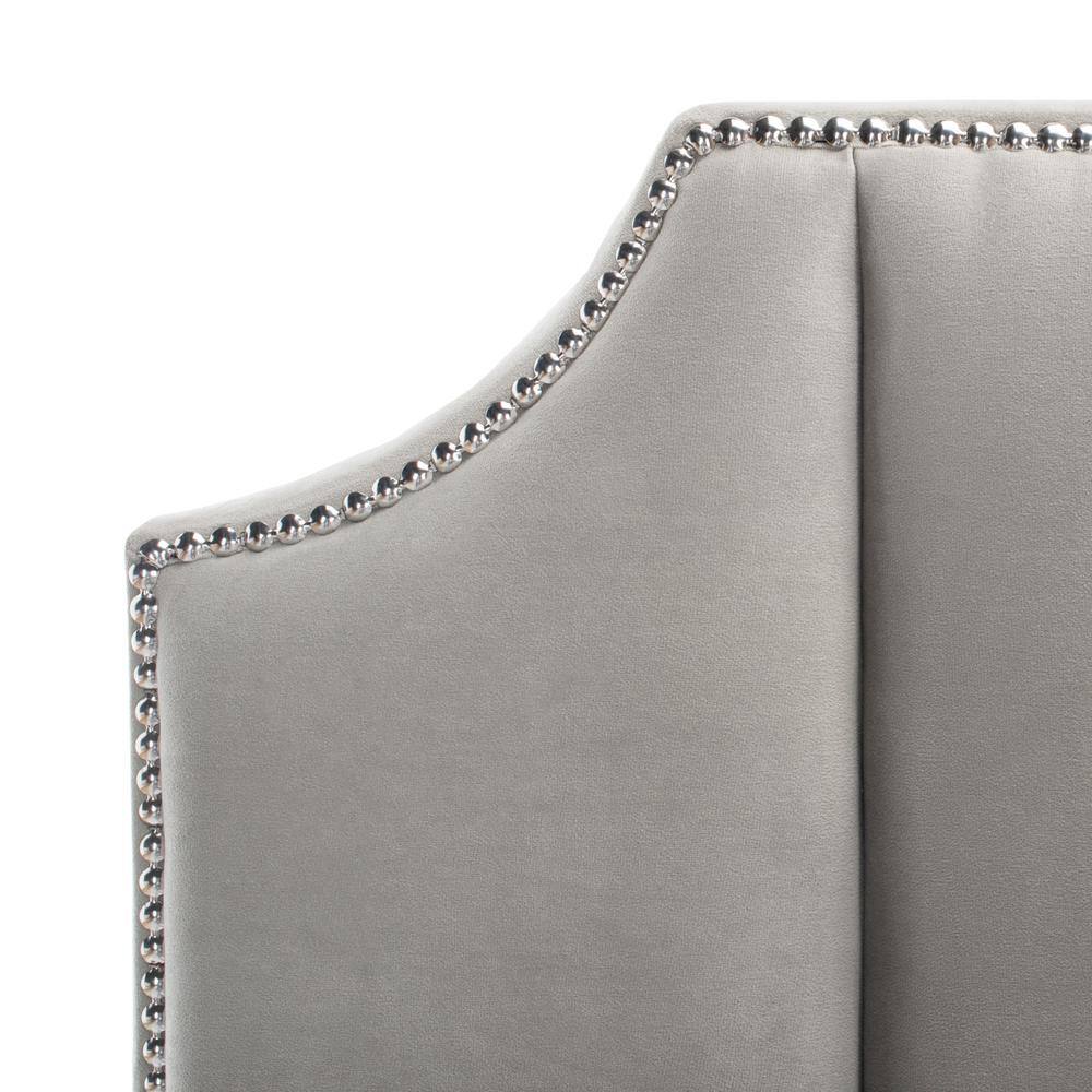 Gray Velvet Full Platform Bed with Tufted Headboard