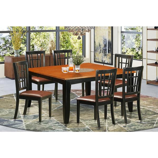 テーブル 9 East West Furniture 9-Piece Rectangle Black Finish Solid Wood Top