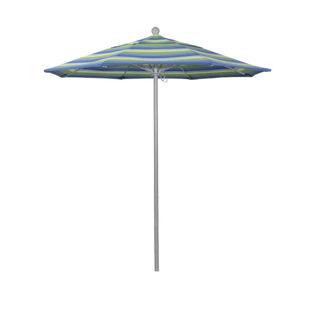 7.5 ft. Grey Woodgrain Aluminum Commercial Market Patio Umbrella Fiberglass Ribs Push Lift in Seville Seaside Sunbrella price history on PriceWatchPro