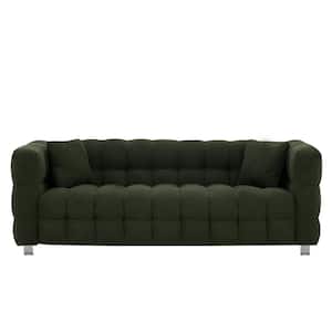 80 in. Wide Square Arm Teddy Fabric Modern Rectangle Upholstered Sofa in Green