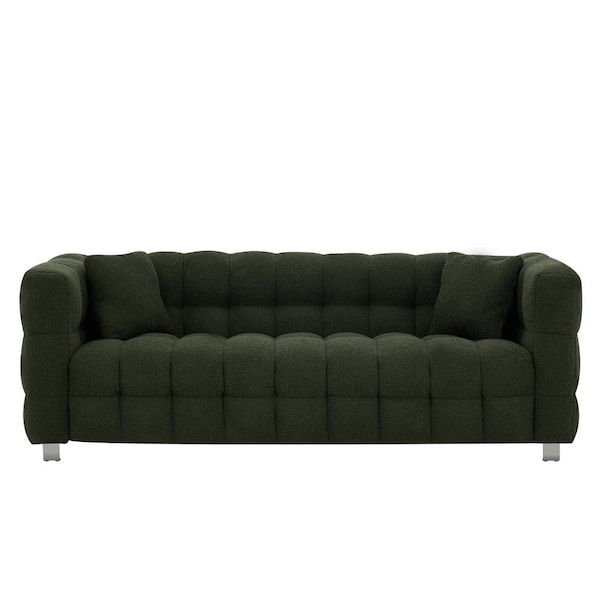 80 in. Wide Square Arm Teddy Fabric Modern Rectangle Upholstered Sofa in  Green