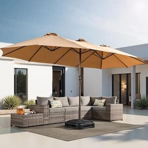 15' gray triple vent market patio umbrella with base DomeShade 15ft Base,Large Outdoor Double-Sided Rectangle Umbrella with Crank Handle, Umbrella for Poolside Garden Deck Backyard Beach Pools, : Patio, Lawn & Garden Why Families Love This Umbrella PURPLE LEAF Porch Table Umbrella