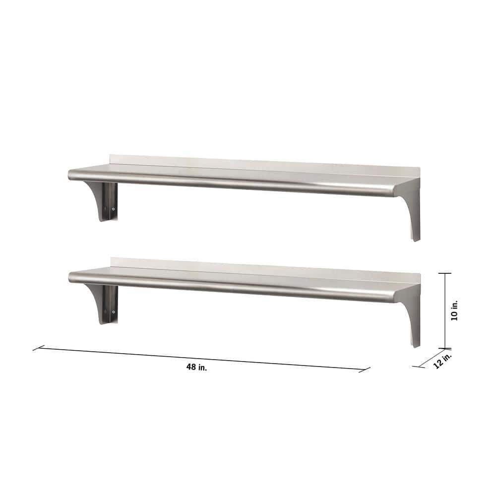 48" Stainless Steel Wall Shelf with Rounded Edge, 2-Pack