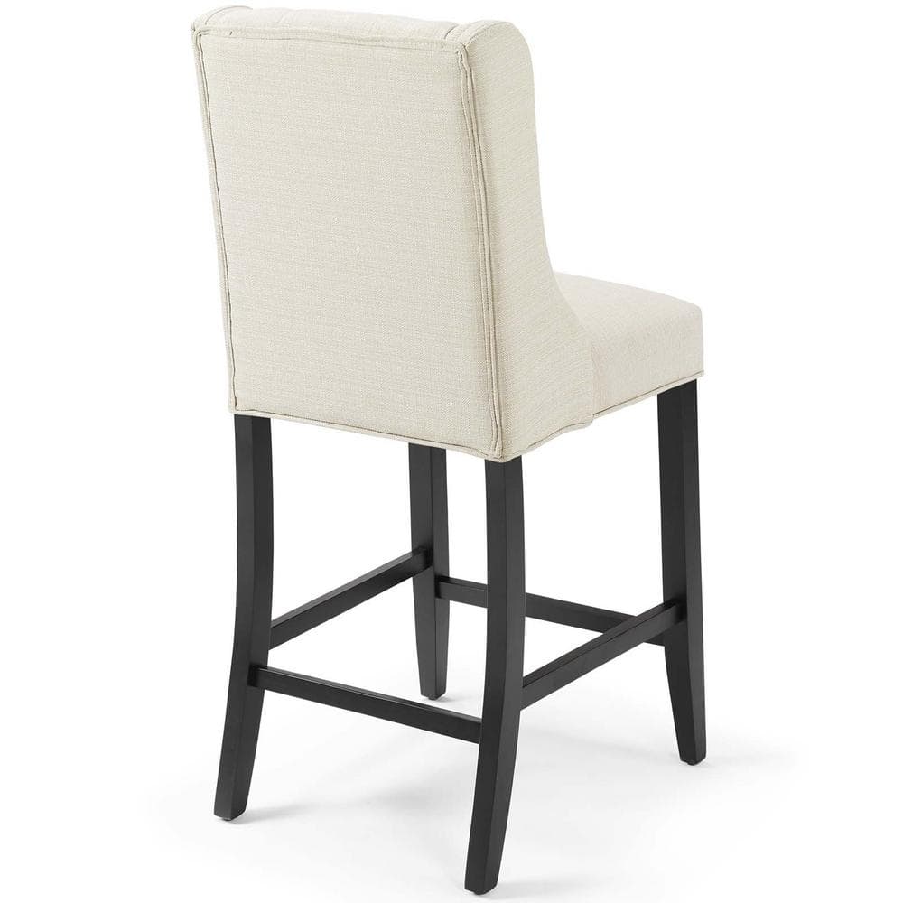 Beige Tufted Button Luxe Fabric Counter Stool with Solid Wood Legs