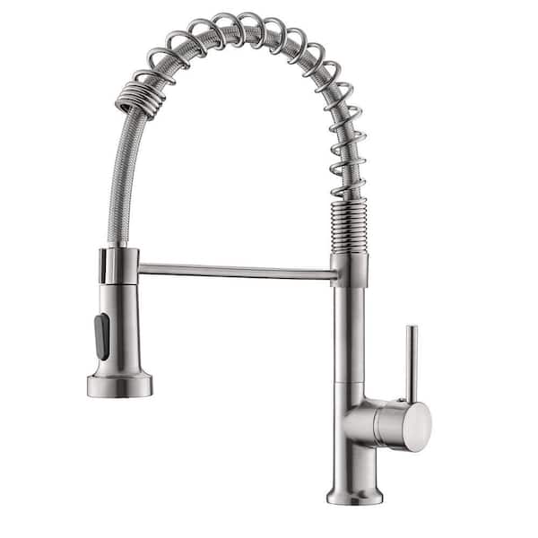 Spring Single Handle Pull Down Sprayer Kitchen Faucet, Modern Kitchen Faucet in Brushed Nickel