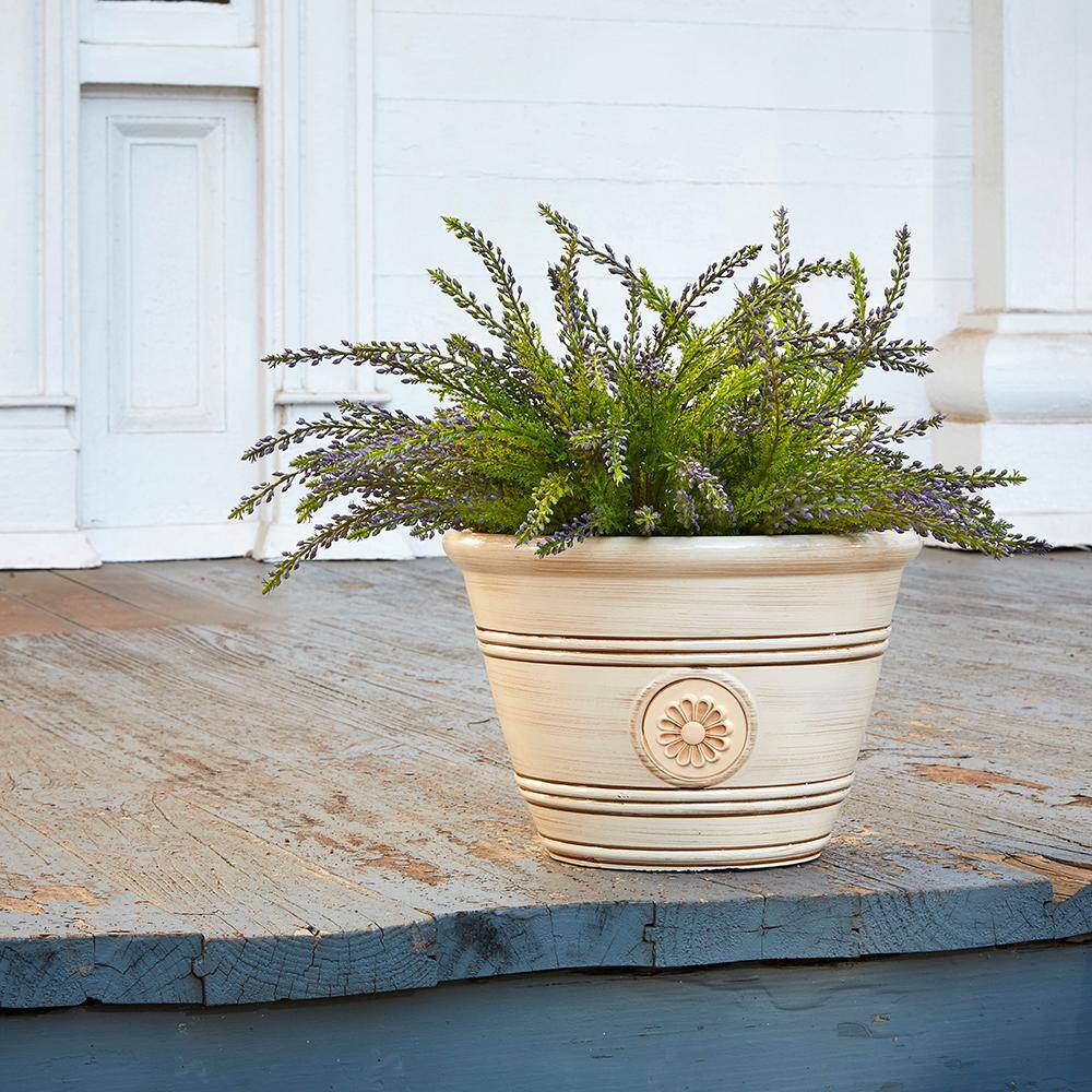 Ivory 17.25" Modesto Resin Planter with Floral Design