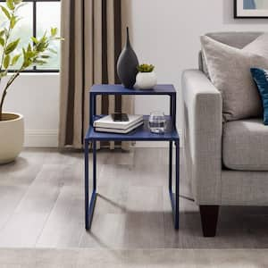 Modern 20 in. Blue Rectangle MDF End Table with 2 Shelves