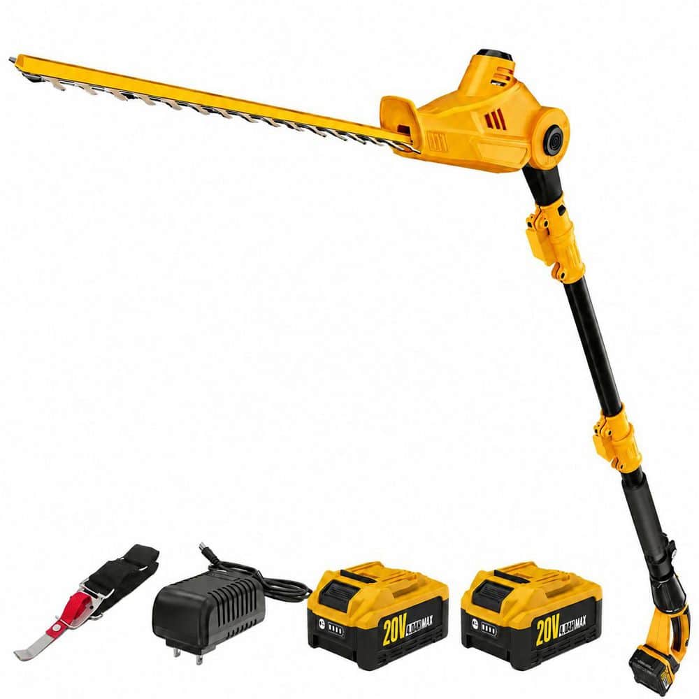 MISOPILY 8 ft. Telescoping Yellow Pole Hedge Trimmer with 16 in. Dual ...