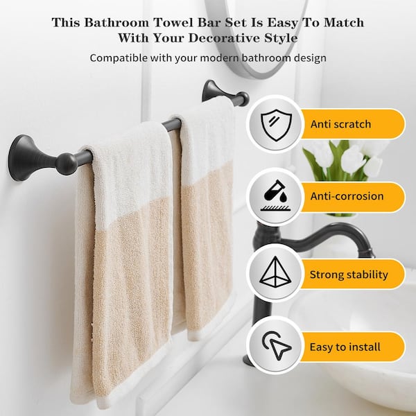 5-Piece Bath Hardware Set with 2-Towel Bars/Racks, Towel/Robe Hook, Toilet Paper Holder in Oil Rubbed Bronze
