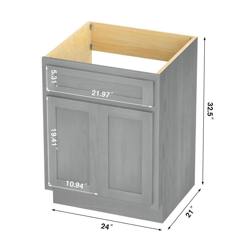 Silver 24" Double Shutter Door Bathroom Vanity Cabinet